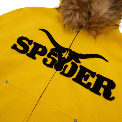 YELLOW FUR HOODED ZIP UP SWEATSHIRT