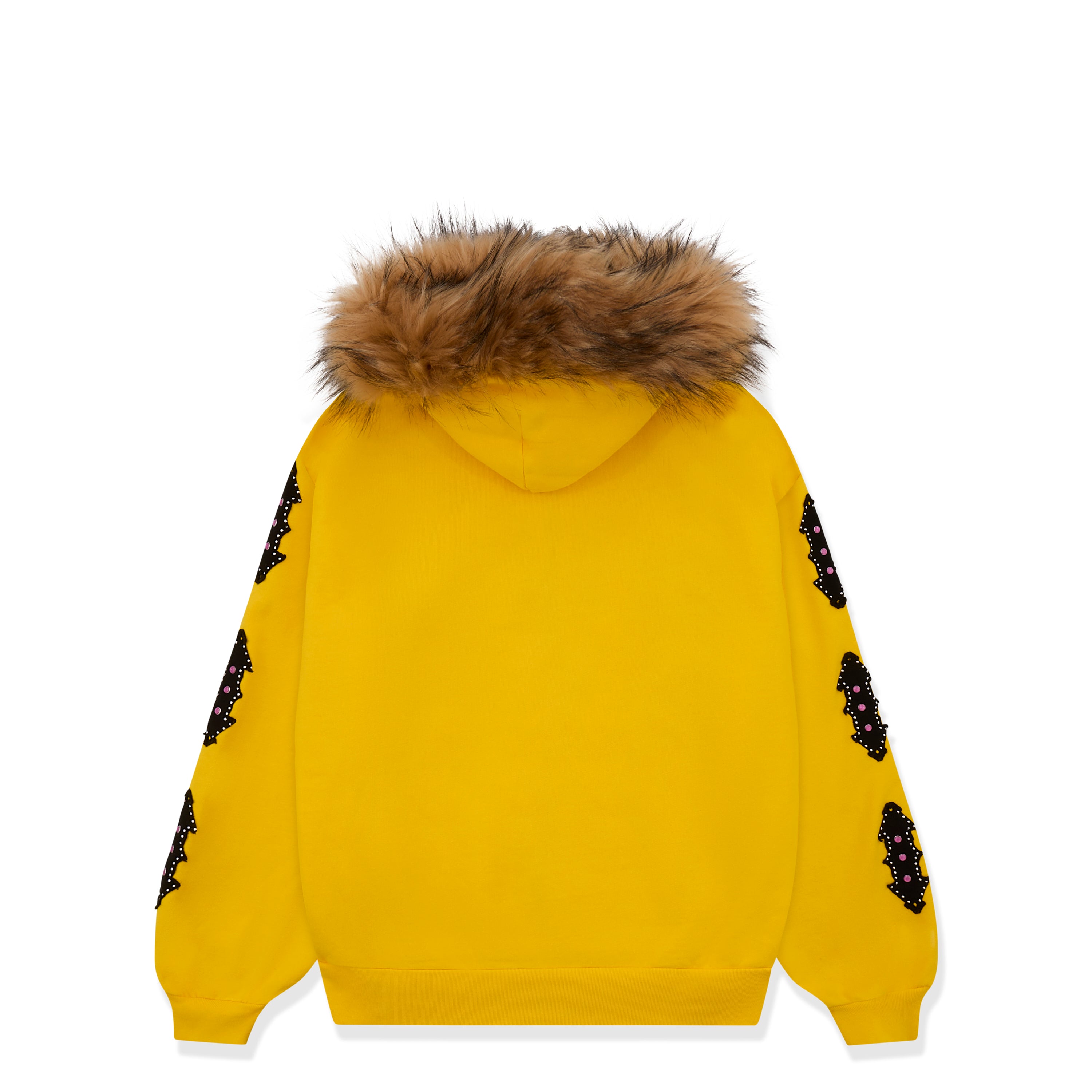 YELLOW FUR HOODED ZIP UP SWEATSHIRT | SP5DER | KING SPIDER