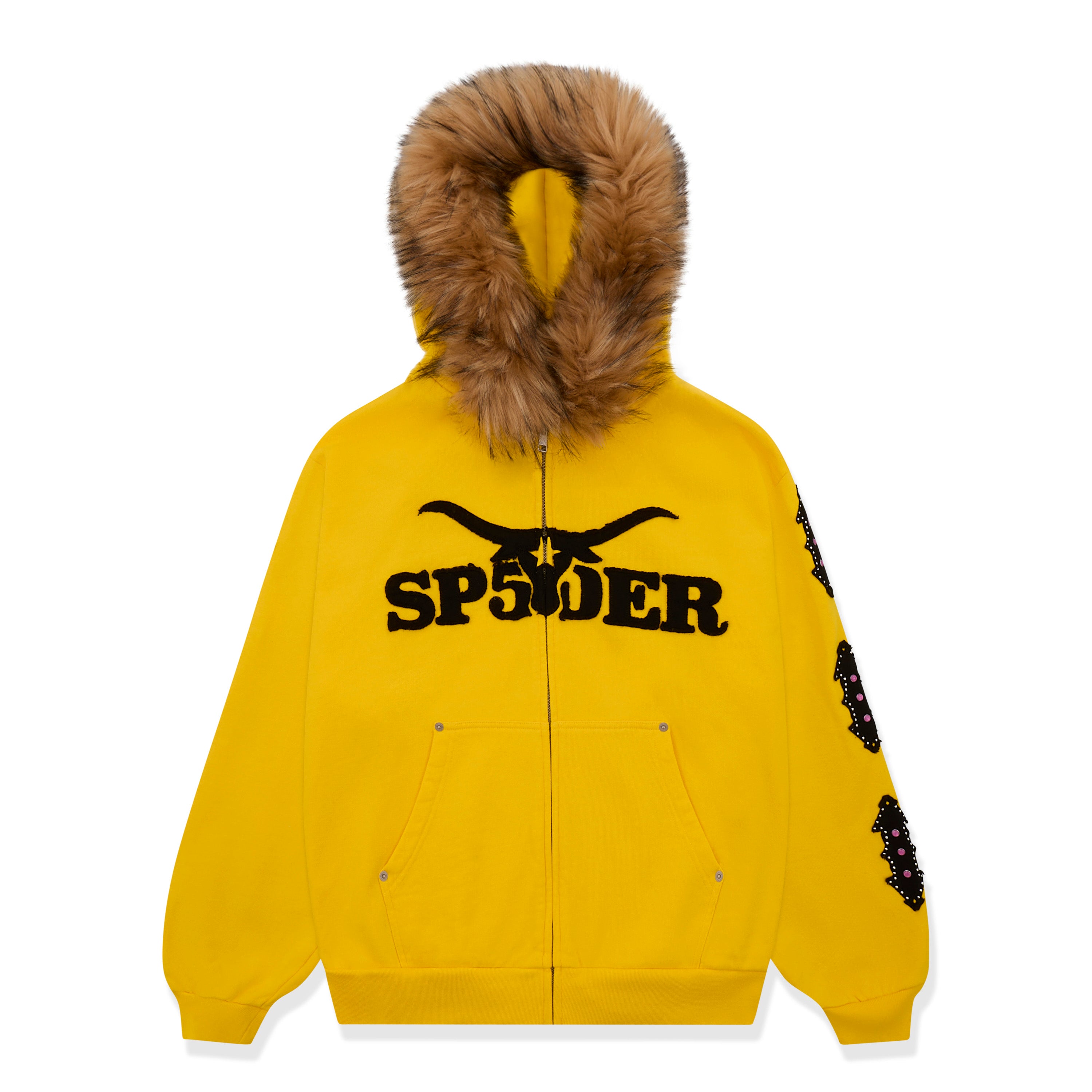 YELLOW FUR HOODED ZIP UP SWEATSHIRT | SP5DER | KING SPIDER