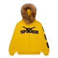 YELLOW FUR HOODED ZIP UP SWEATSHIRT