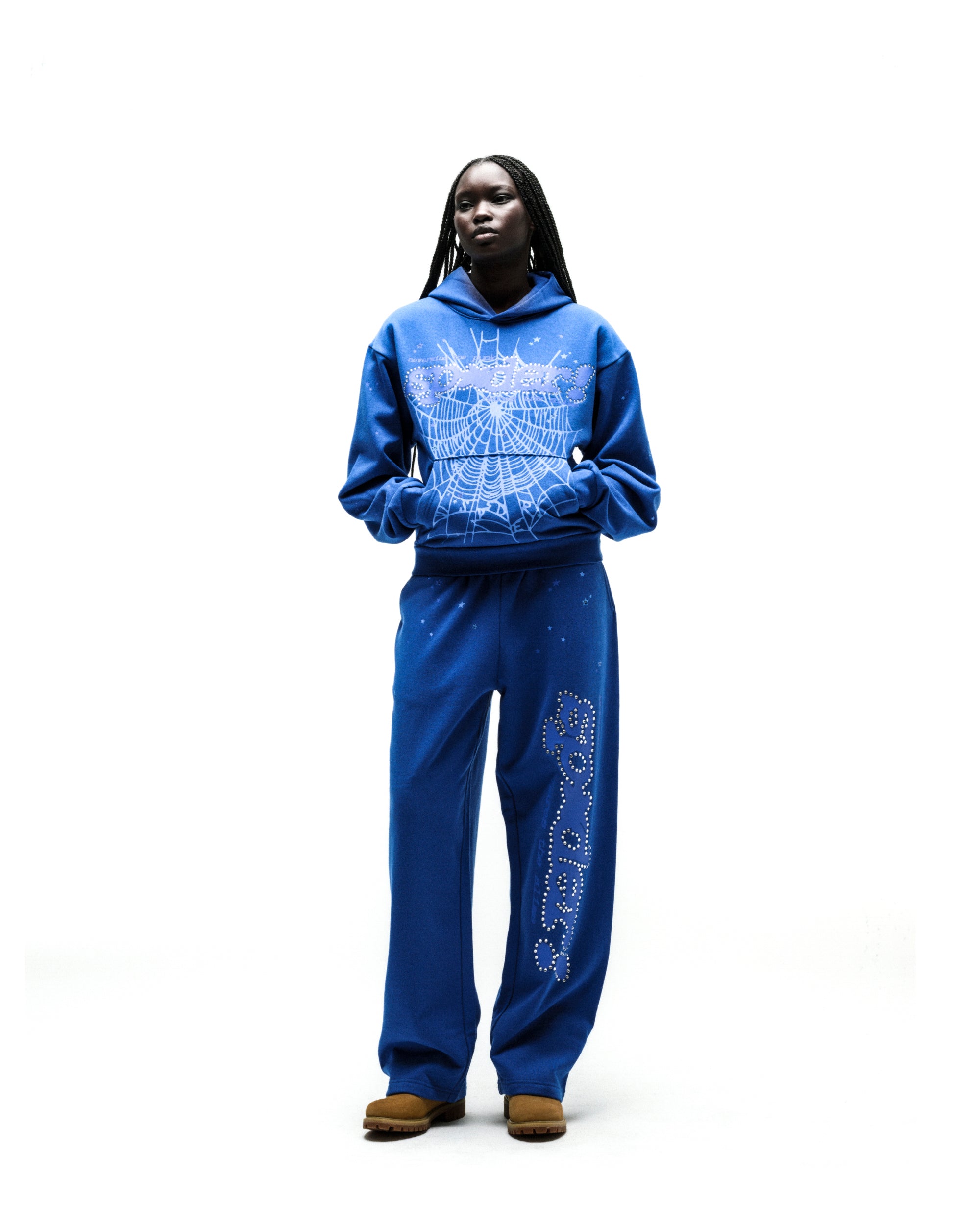 BLUE RHINESTONE PUNK V2 HOODIE | SP5DER | KING SPIDER