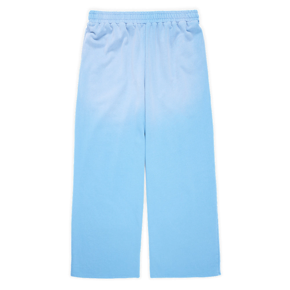 JUMBO SWEATPANT: Light blue French terry sweatpants with a sun fade wash and wide leg.