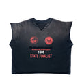 Black custom sun fade cut sweatshirt with red "STATE FINALIST" text and SP5DER applique.