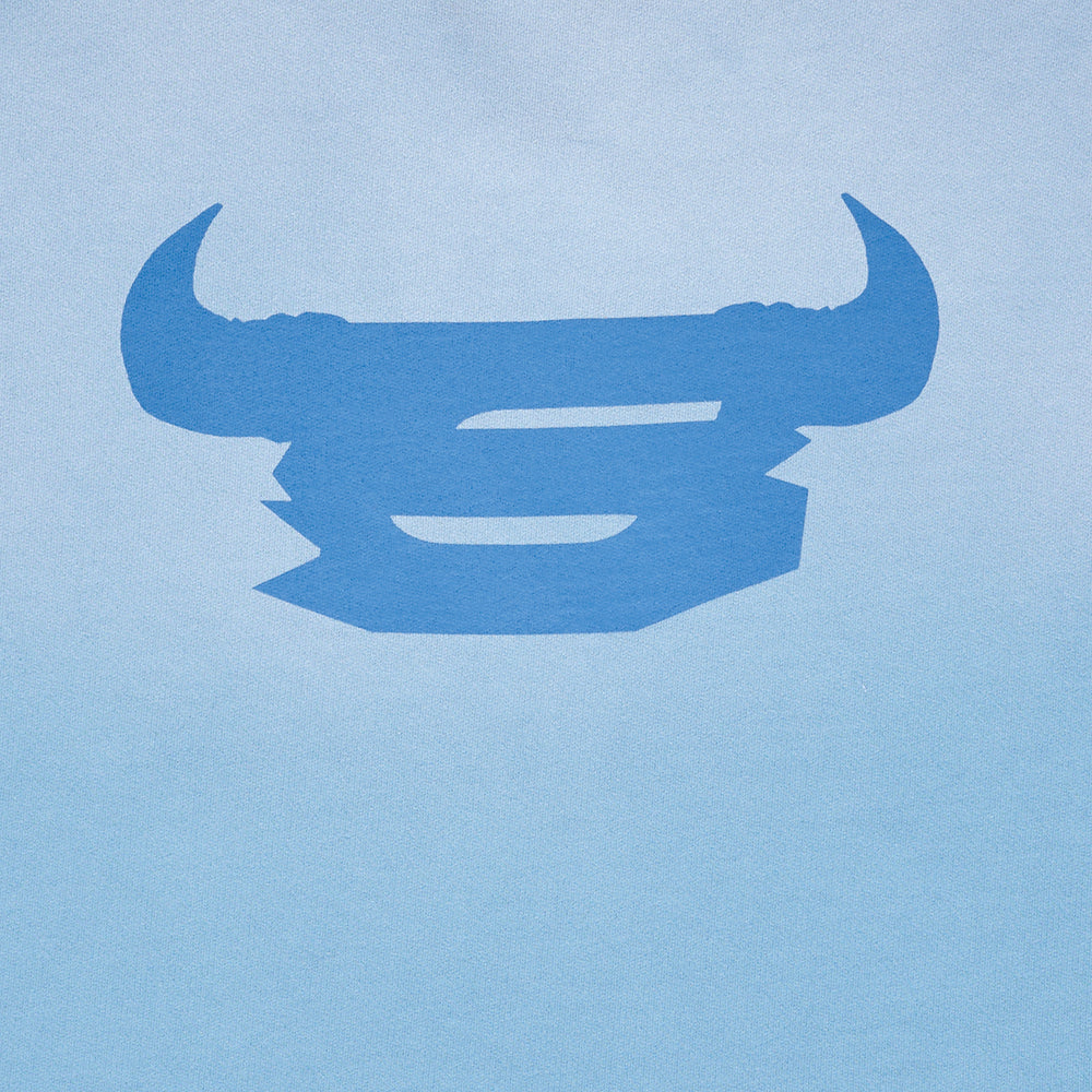 Light blue French terry sweatshirt with a darker blue bull graphic.