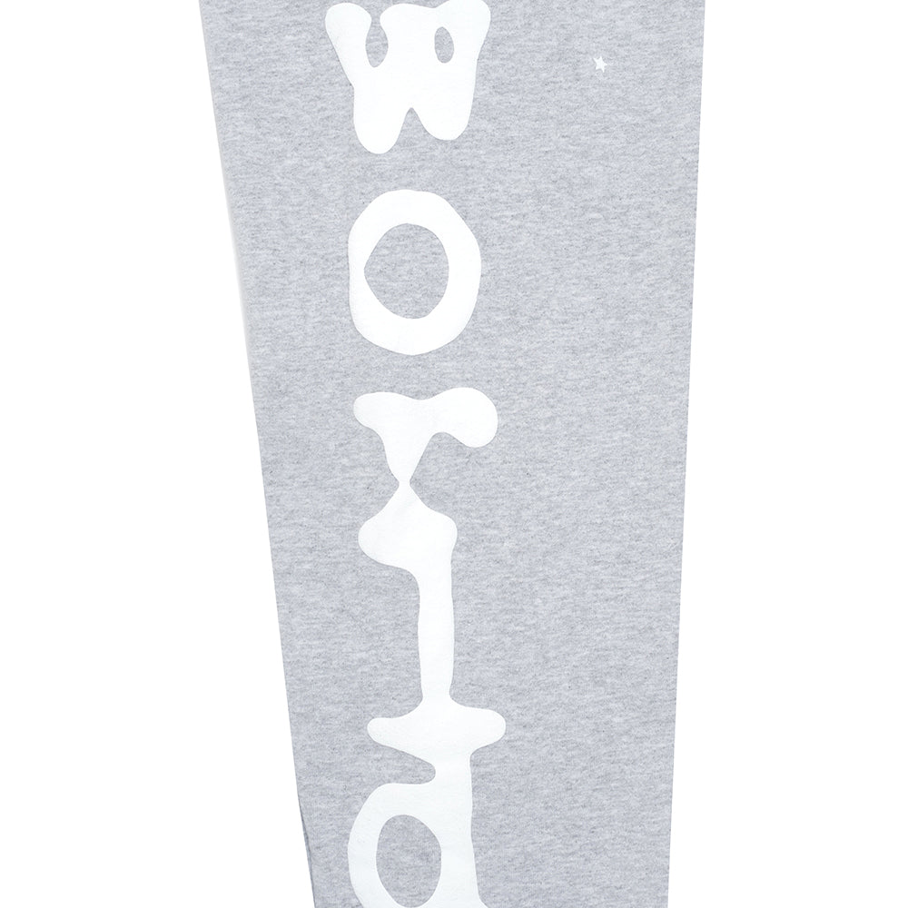 Gray Beluga sweatpant with "Worldwide" puff print down the leg.