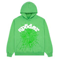 Green 23oz fleece hoodie with white "sp5der" puff print and green SP5DER web print.