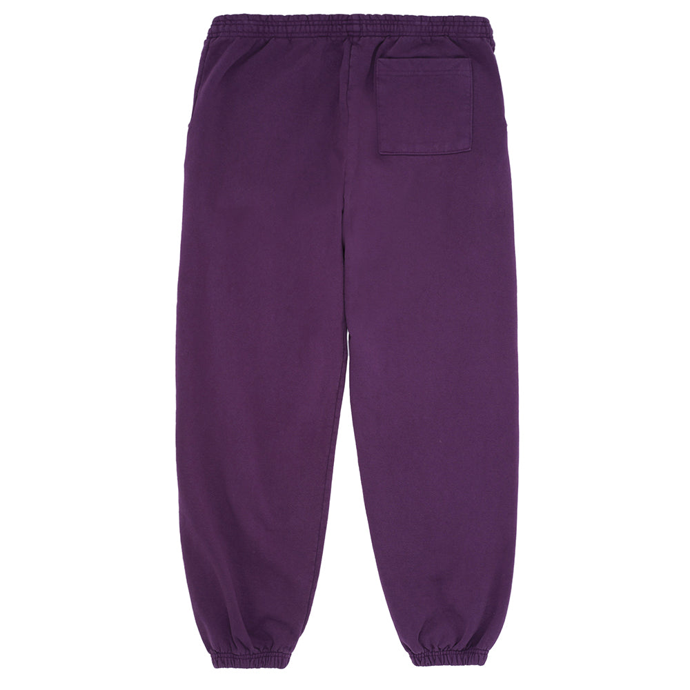 Classic purple fleece sweatpants with elastic waistband and cuffs, featuring a back pocket.