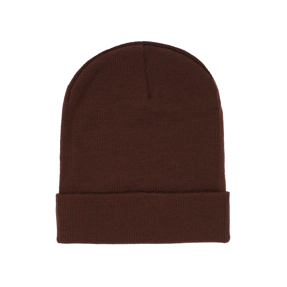 Brown 100% acrylic WEB BEANIE with a folded cuff, featuring a rhinestone SP5DER design.