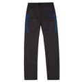 Brown coated canvas jeans with blue SP5DER embroidery on front pockets and branded tack buttons.