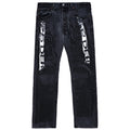 Vintage black Levi's 501 MOTO JEAN with white SP5DER graphics and tonal moto design.