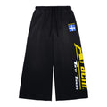 JUMBO SWEATPANT: Vintage black 23oz French terry sweatpants with yellow "Tire Tech" screen print and blue flag patch.