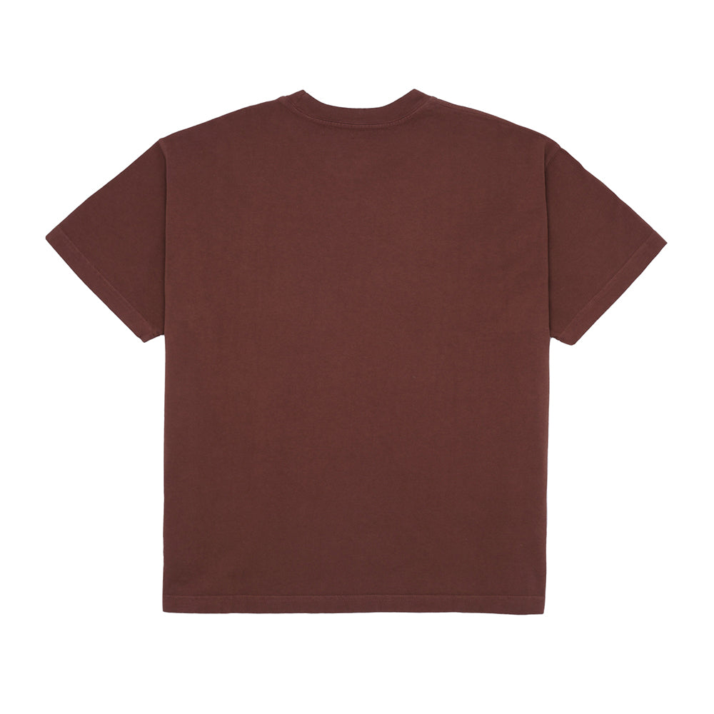 Oversized brown 12oz combed cotton jersey tee, back view.