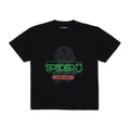 Oversized black cotton jersey tee with green "SPIDER" graphic and red "SP-55" text.