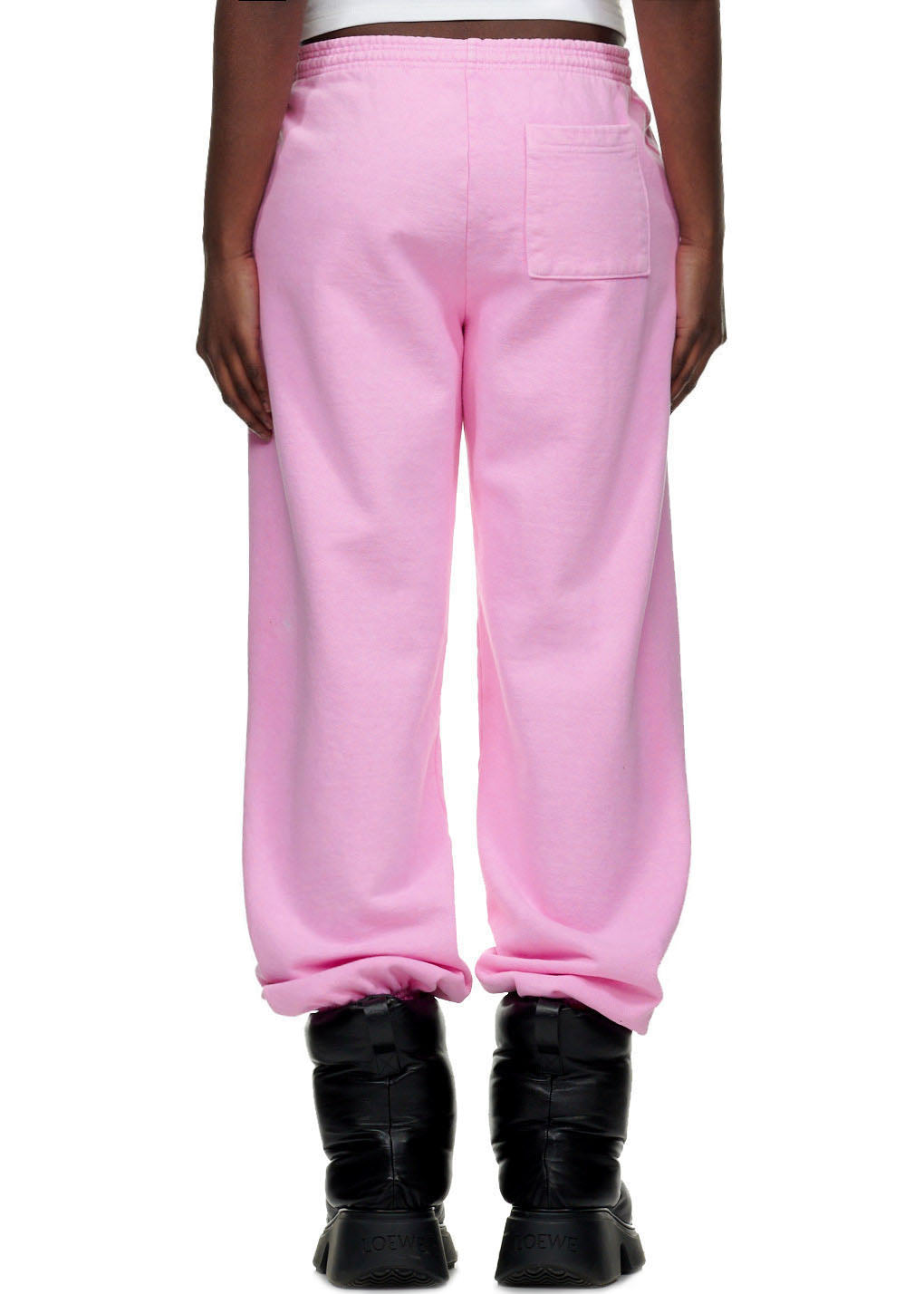 Pink Atlanta sweatpants made from 23oz USA-milled fleece, featuring a back pocket.