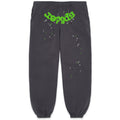 WAIT WEB SWEATPANT: Charcoal 23oz fleece sweatpants with green "sp5der" puff print and scattered stars.