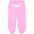 Pink ATLANTA SWEATPANT with white "Sp5der" puff print and scattered blue/white star design.