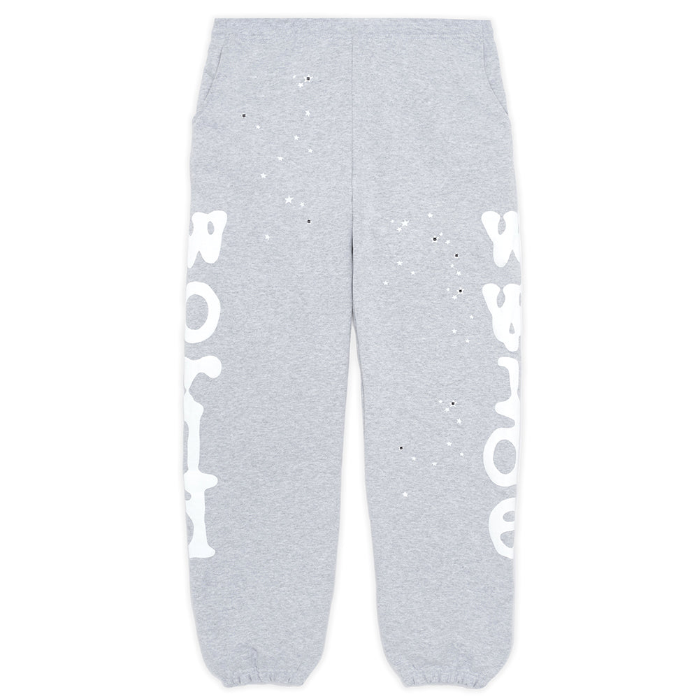 BELUGA SWEATPANT: Grey 23oz fleece sweatpants with "Worldwide" puff print down both legs and scattered star details.