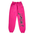 OG P*NK SP5DER sweatpants in hot pink with "P*nk!" puff print, discharge print, and colorful star motifs.