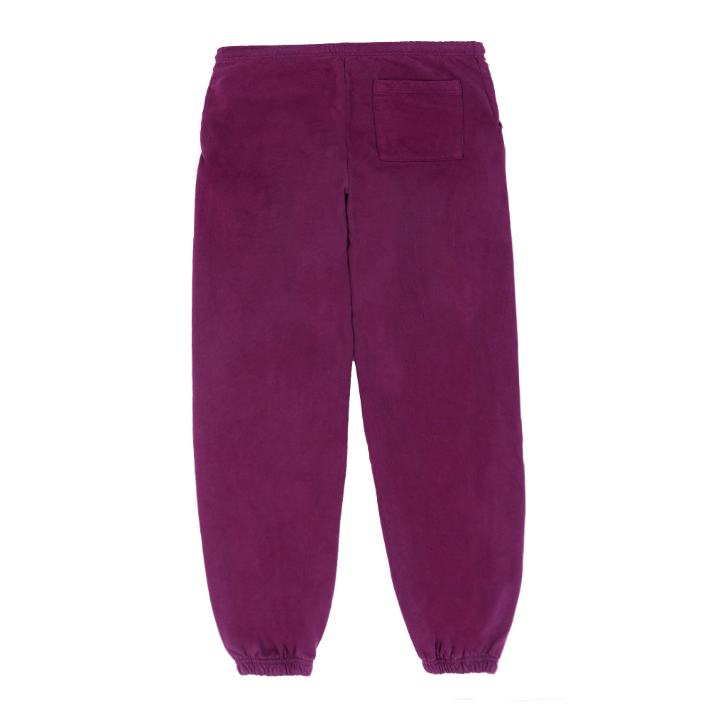 Purple 23oz fleece sweatpants with ribbed cuffs and a back pocket.