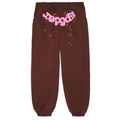Brown CLASSIC SWEATPANT with pink "Sp5der" puff print and yellow star discharge print.